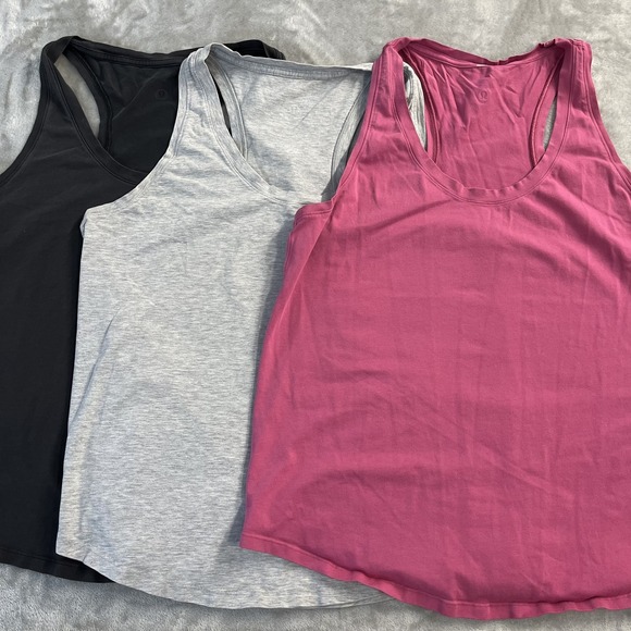 Lululemon Tank Top Lot Of 3 Womens M/L Black Gray Pink Racerback Yoga Gym